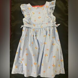 Girls Penelope Mack Ruffled Sleeveless Pinafore Style Dress Blue Floral 4T